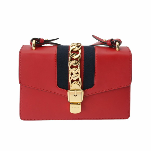 Gucci Sylvie Red Shoulder Bag Calfskin Leather - Picture 1 of 9